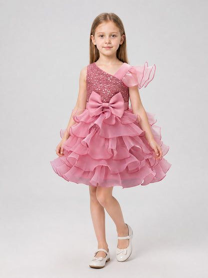 One-Shoulder Sequined Princess Dress for Performances Costume Dresses detail