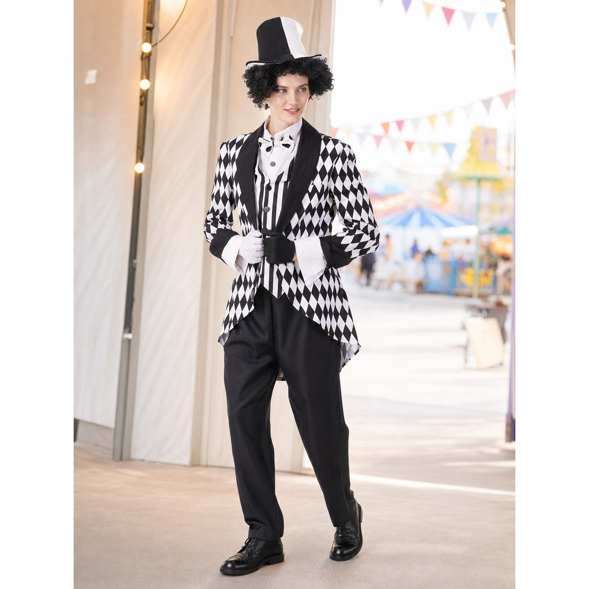 Black and White Harlequin Carnival Costume lifestyle view