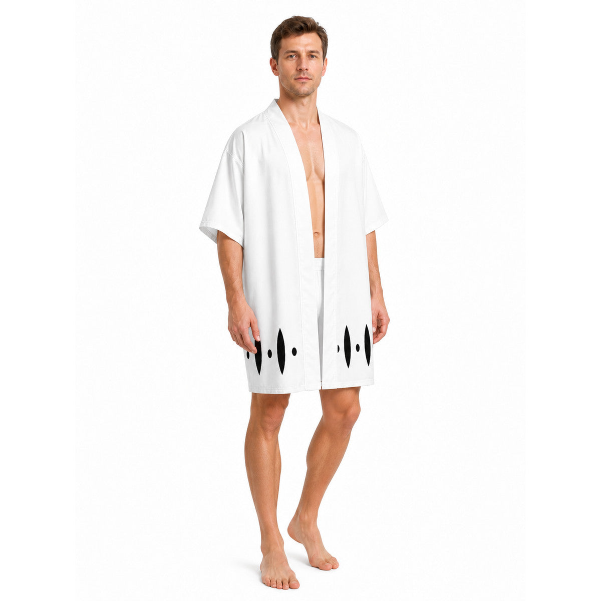 White Anime Cosplay Robe with Black Pattern Costumes detail