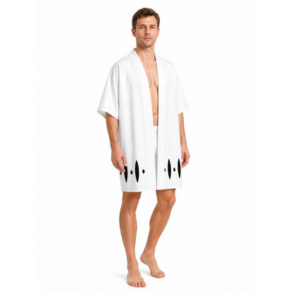 White Anime Cosplay Robe with Black Pattern Costumes detail
