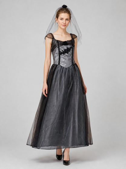 Black and Gray Vampire Bride Costume Dress with Veil Costume Dresses detail