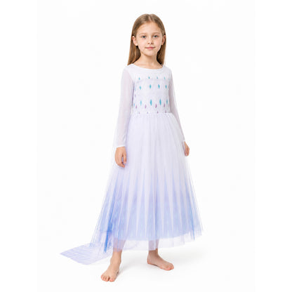 Long Light Blue Carnival Dress with Diamond Patterns Costume Dresses detail
