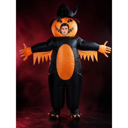 Inflatable Pumpkin Wizard Costume - Black & Orange Halloween Jumpsuit main product view