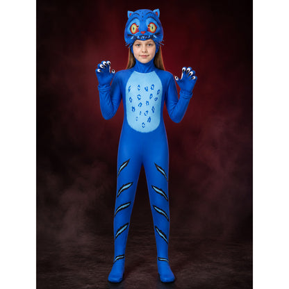 Tiger Animal Costume Set with Headpiece and Gloves - Blue/Black Full Body Onesie main product view
