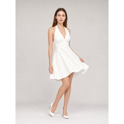Marilyn Monroe-style dress for masquerade, white on-model front view
