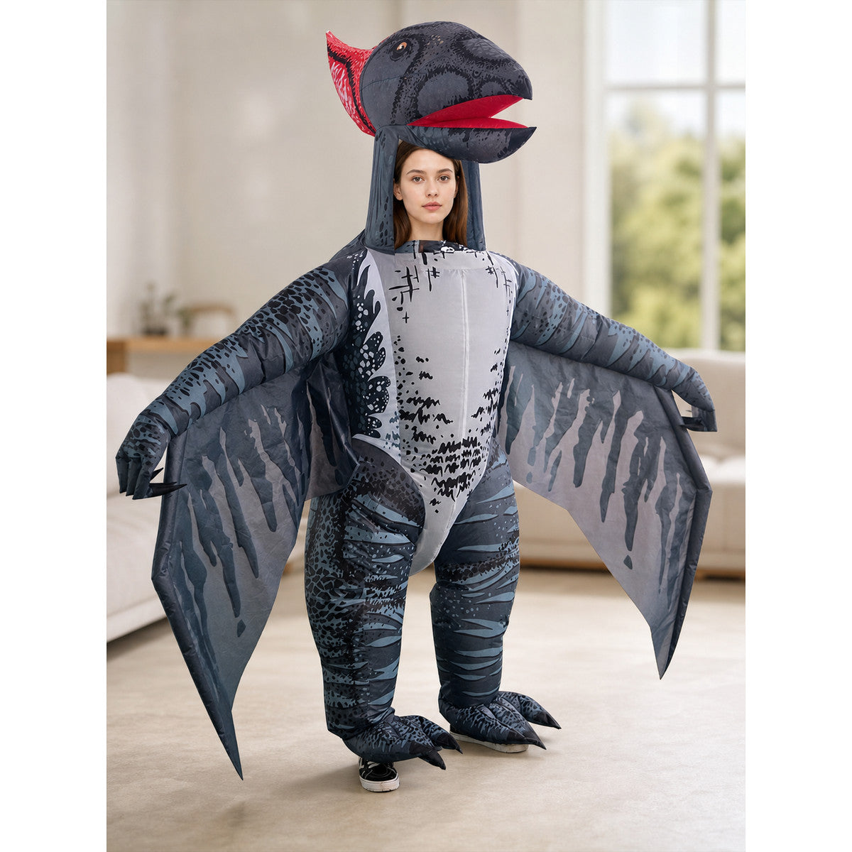 Gray Bird Mascot Costume with Wings, One Size lifestyle view