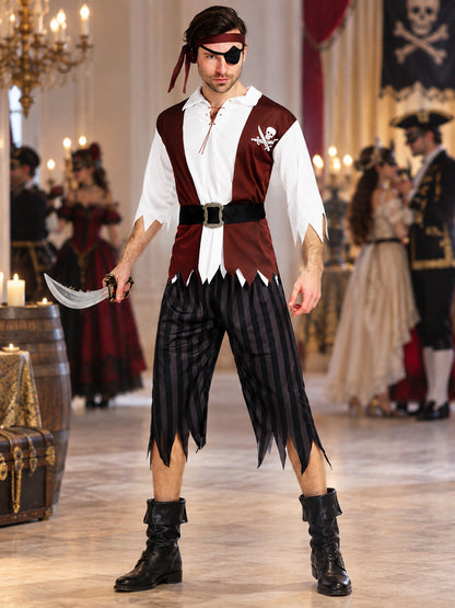 Pirate Carnival Costume with Vest, Bandana, and Eye Patch