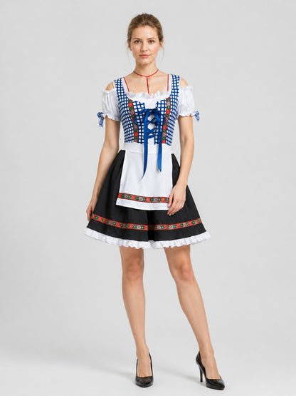 Folk Costume with Apron and Lace, Plaid, S-XXL Costumes detail