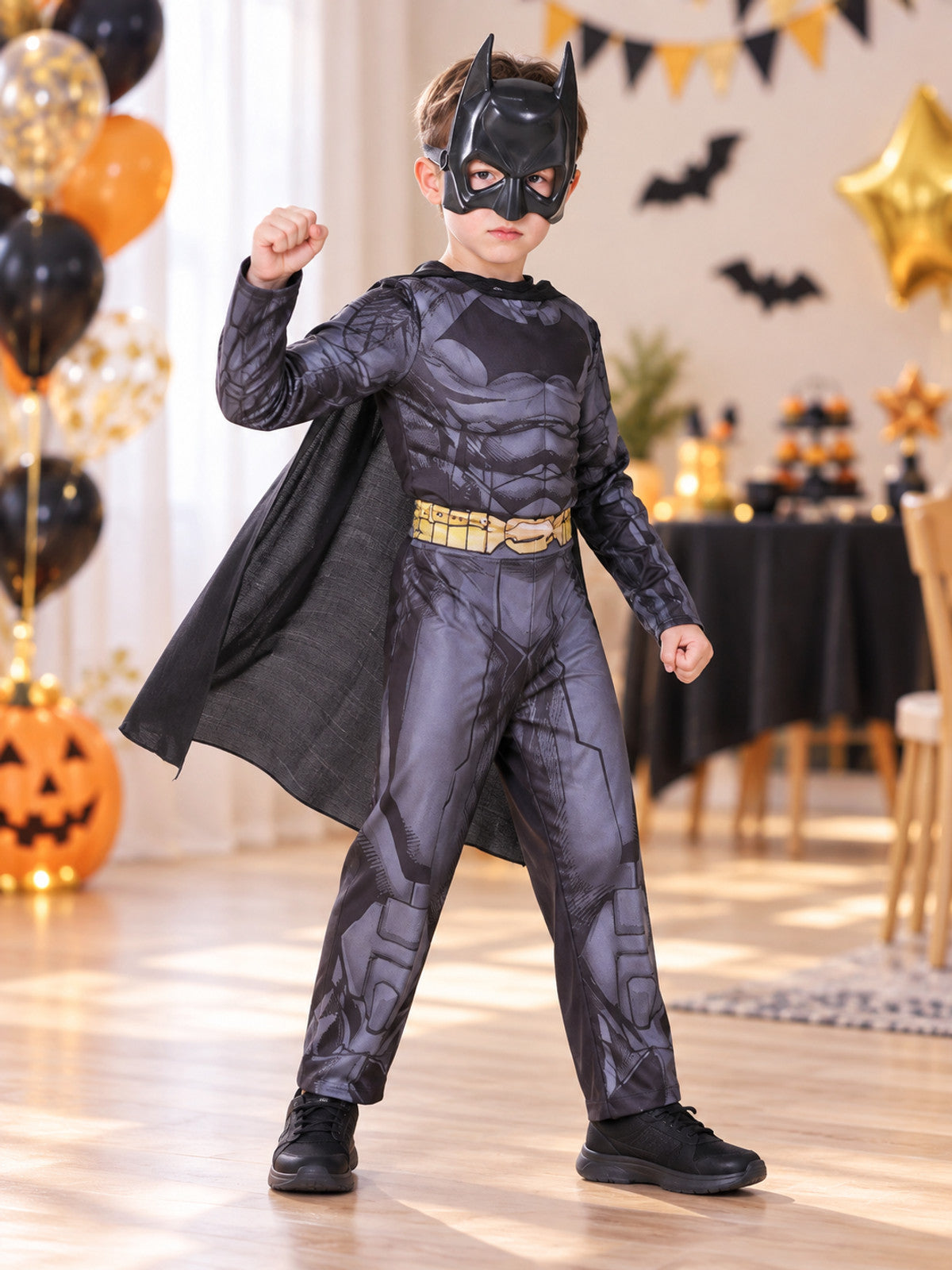 Kids' superhero carnival costume with cape and mask