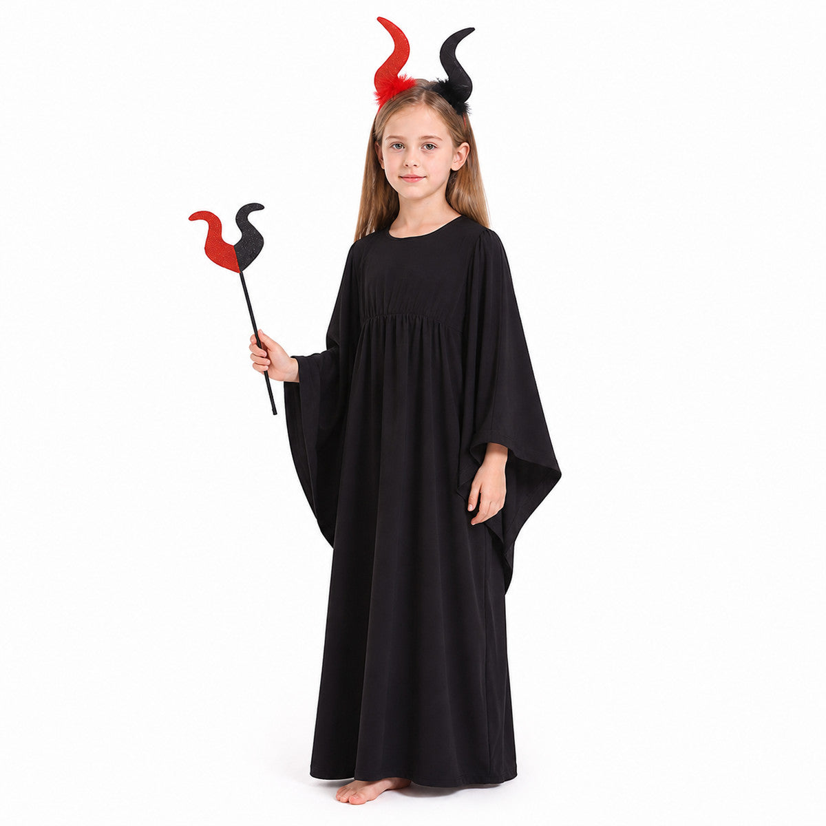 Black Long Halloween Cloak with Bat-Wing Sleeves Costume Capes detail