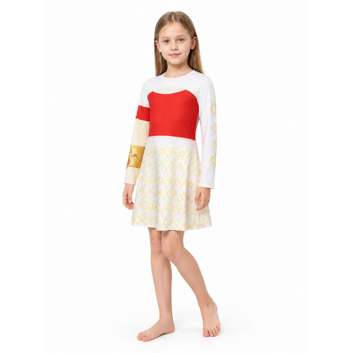 White Patterned Dress for Victor Cosplay from Zombie High School 4 on-model front view