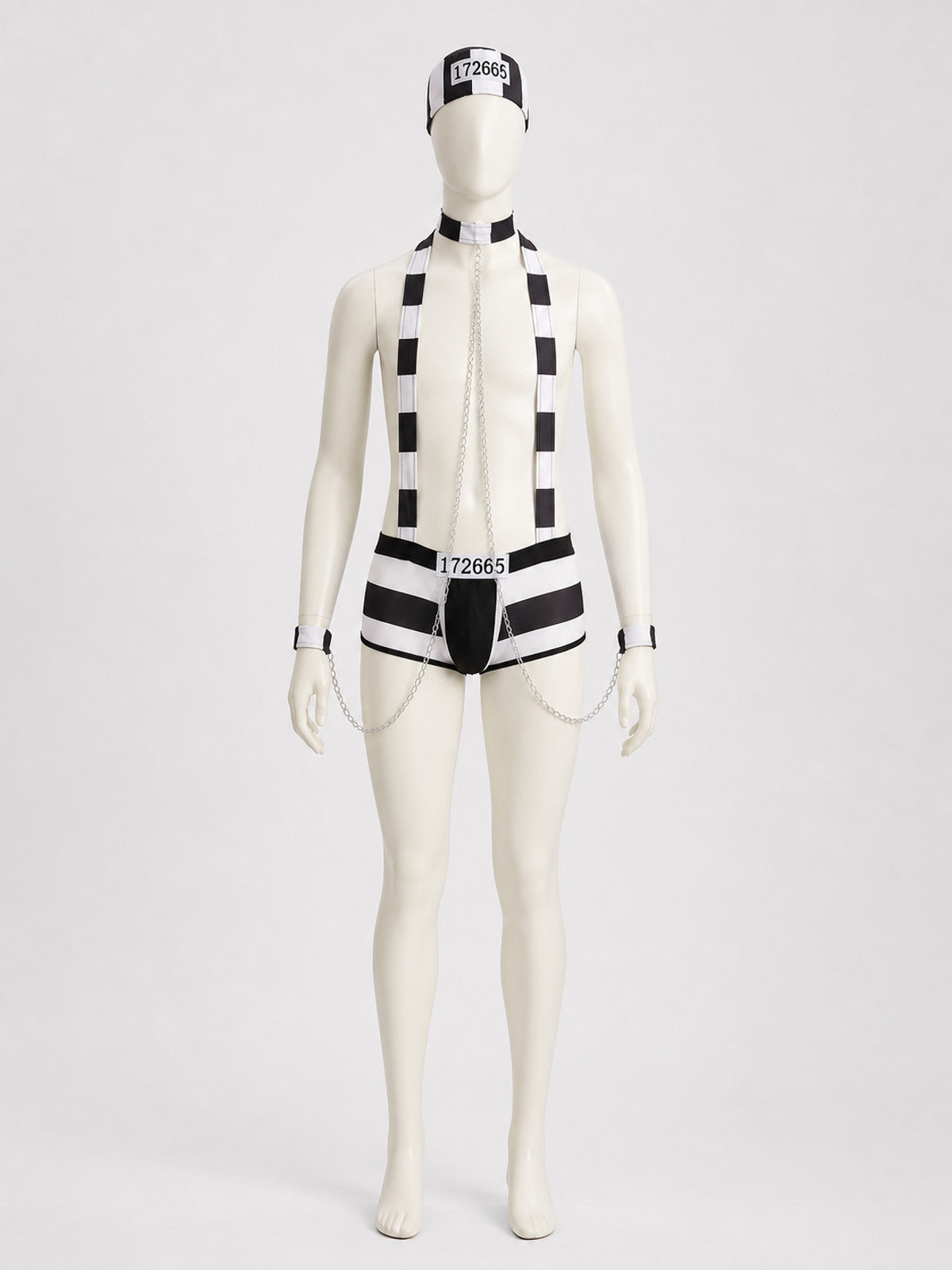 Mesh Costume with Top and Briefs, Black and White side view