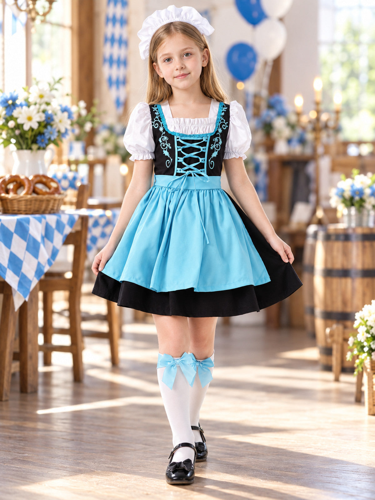 Kids' Bavarian-Style Costume with Apron and Knee-High Socks