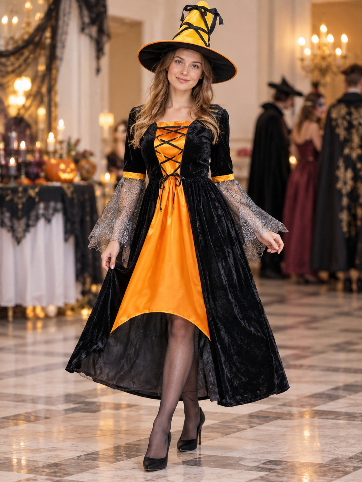 Carnival Costume: Black and Orange Dress and Hat
