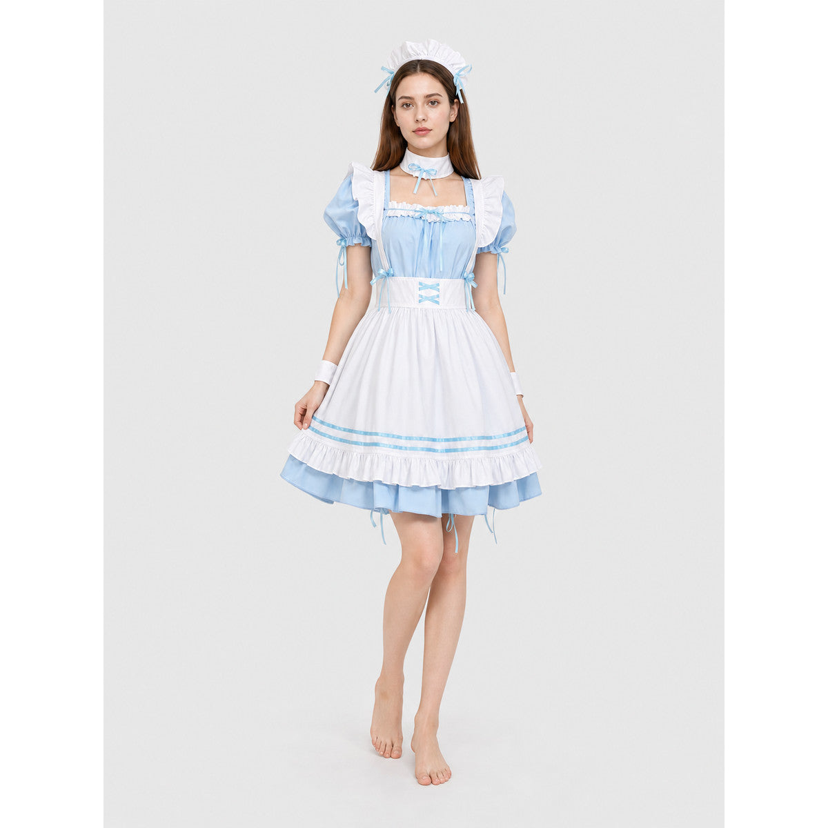Lolita-Style Dress with White Apron and Ruffles