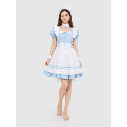 Lolita-Style Dress with White Apron and Ruffles