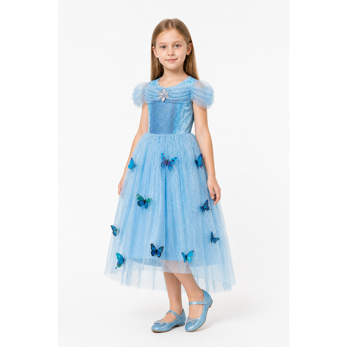 Blue Princess Dress with Butterflies and Full Skirt Costume Dresses detail