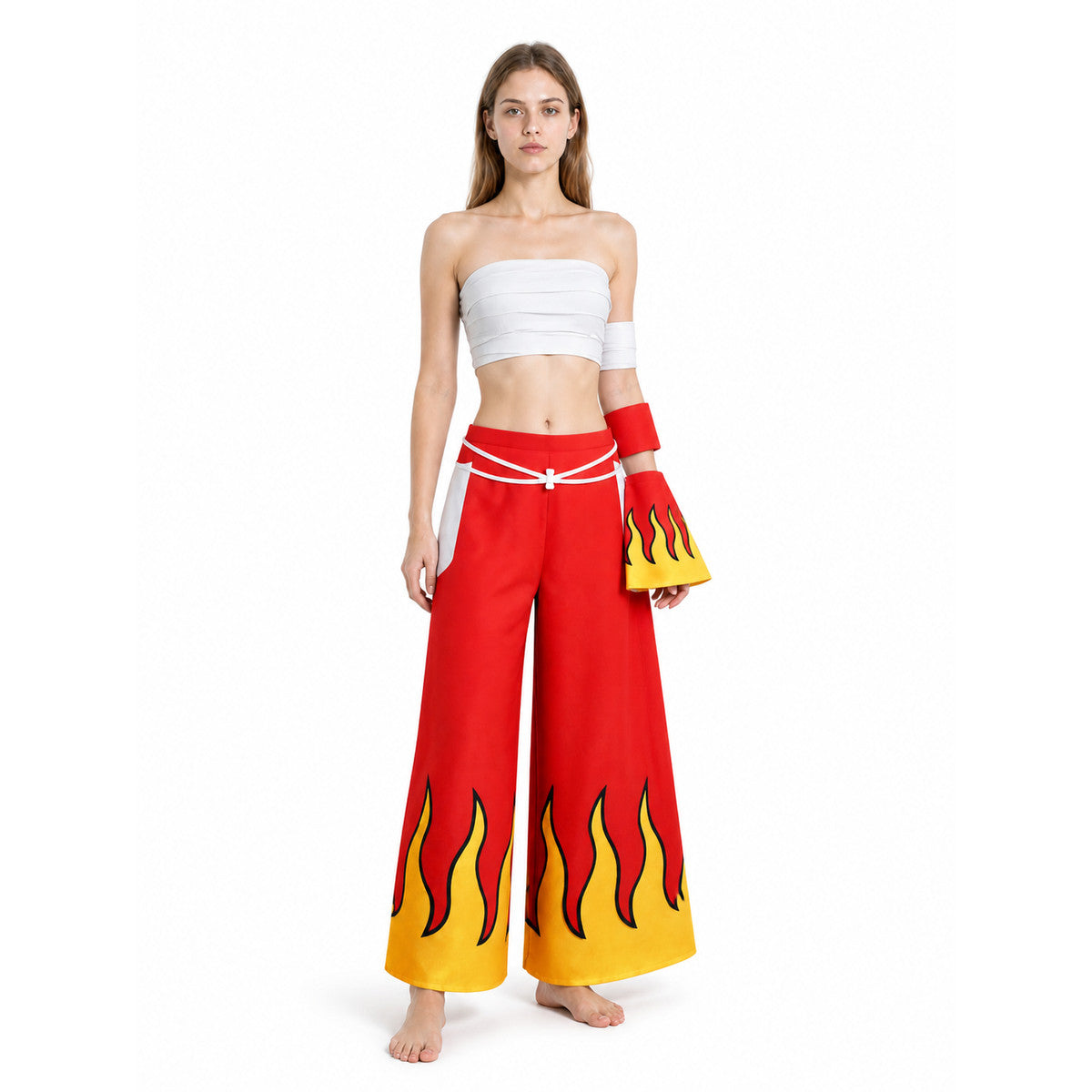 Anime cosplay costume with a flame print and wide-leg pants Costumes detail