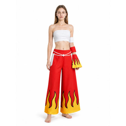 Anime cosplay costume with a flame print and wide-leg pants Costumes detail