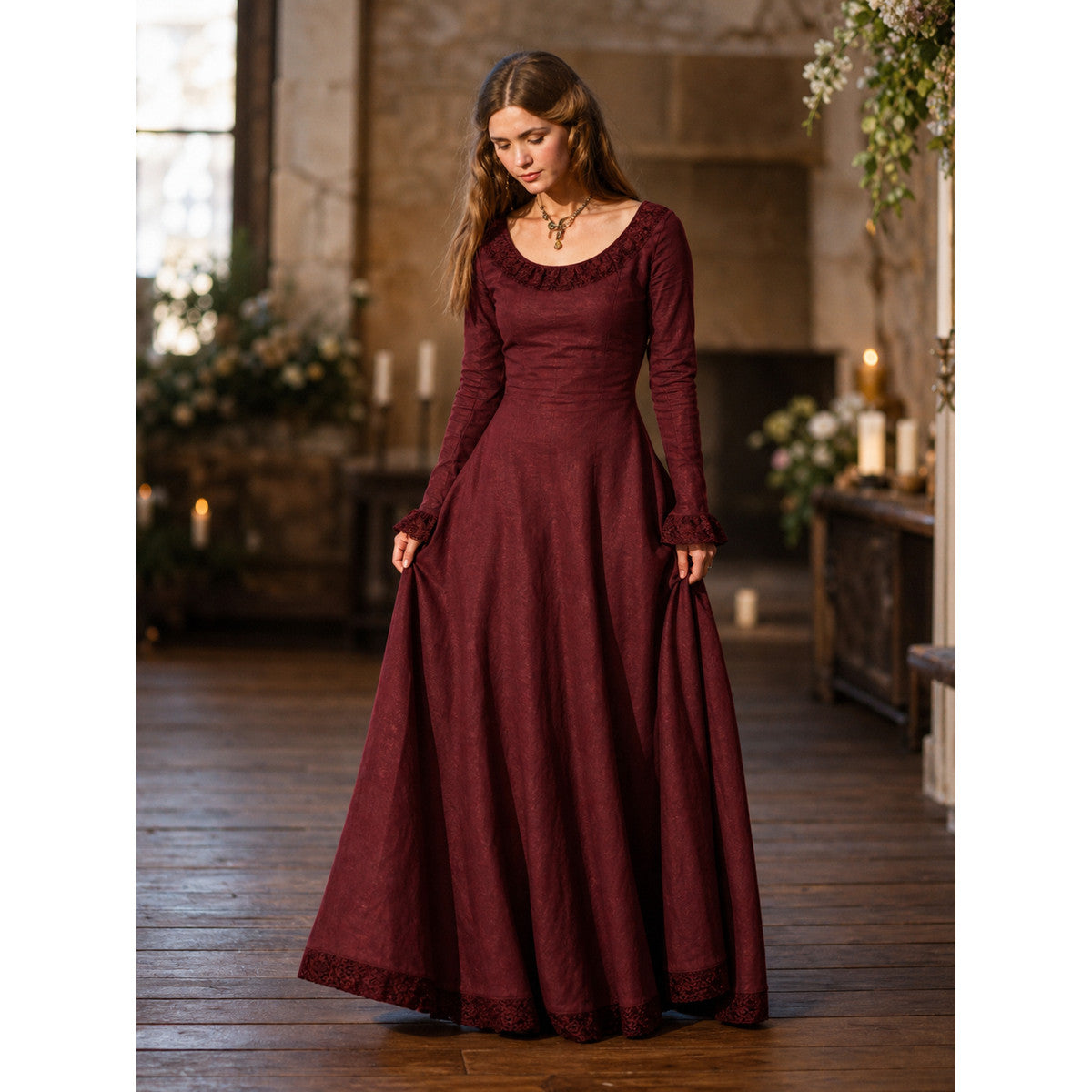 Long-Sleeve Maxi Dress in Medieval Style