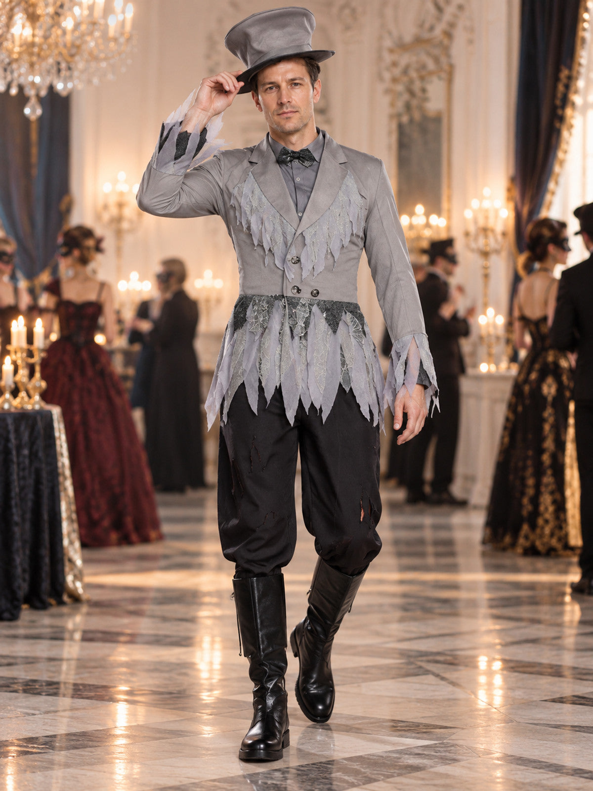 Gray and Black Carnival Costume with Bow Tie