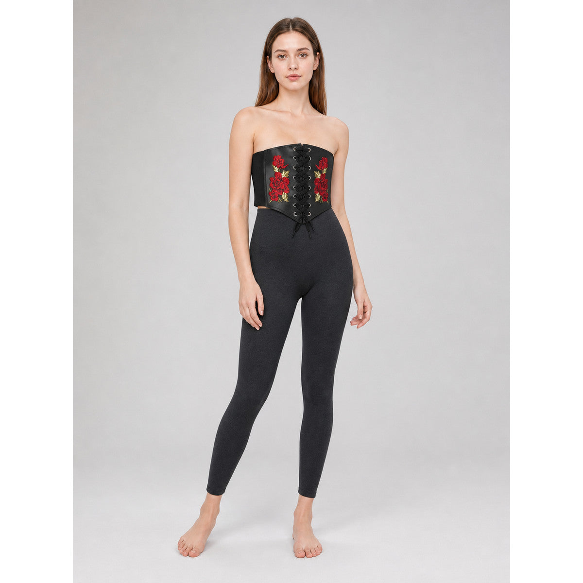 Decorative Black Belt with Floral Embroidery