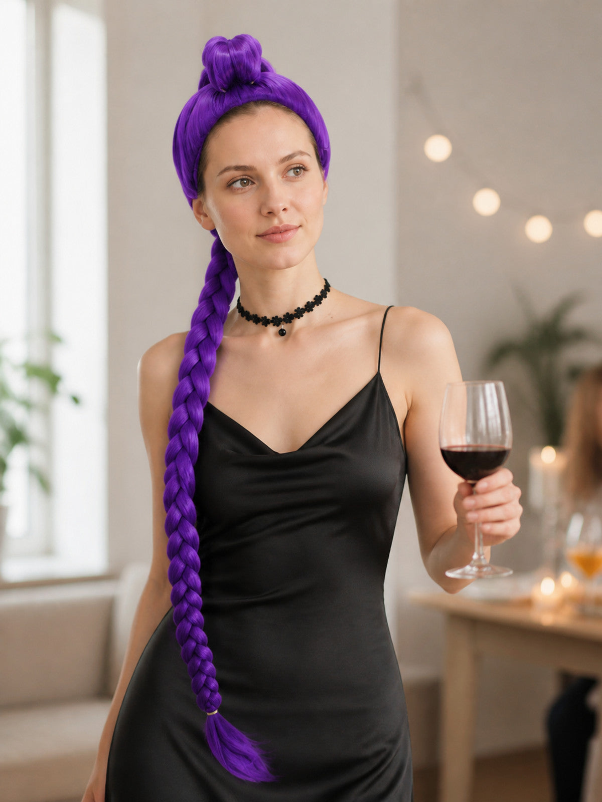 Purple Cosplay Wig with a Long Braid lifestyle view