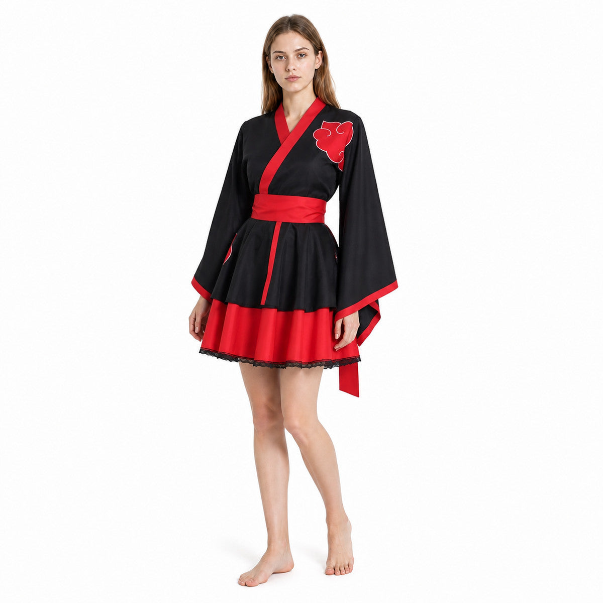 Black Anime Cosplay Dress with Red Clouds Costume Dresses detail