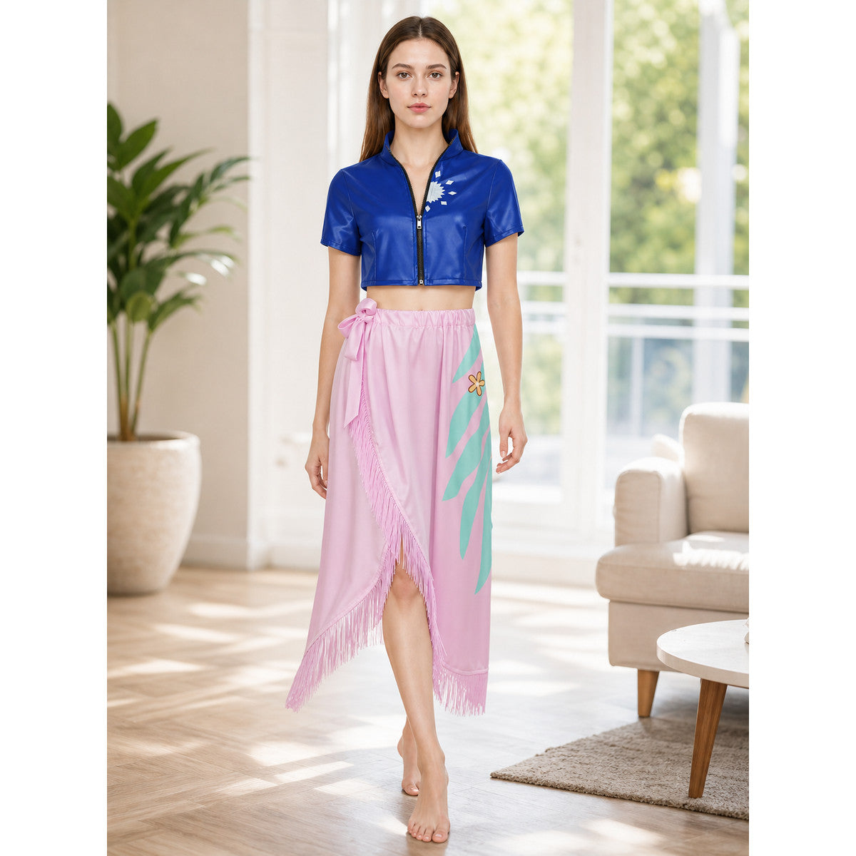 Nico Robin Cosplay Costume: Blue Blouse and Pink Skirt