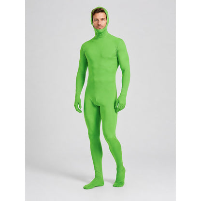 Green skin-tight jumpsuit for chroma key and Halloween Costumes detail