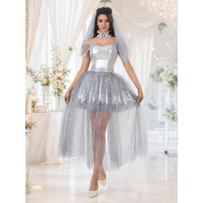 Wedding Costume with Veil and Layered Skirt lifestyle view