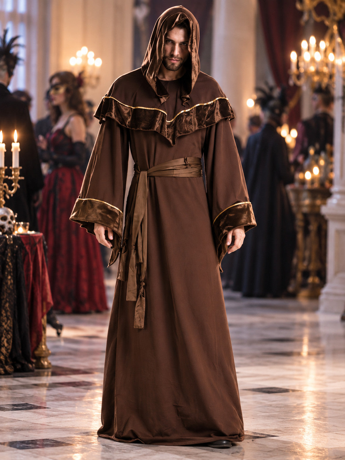 Brown vampire carnival costume, hooded robe