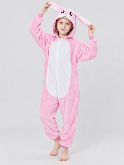 Pajama Jumpsuit with Hood and Bunny Ears, Pink
