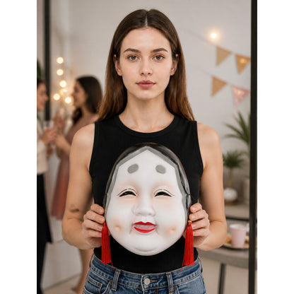 White Carnival Mask with Red Tassels for Halloween