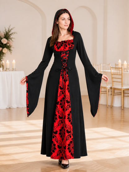 Black and Red Hooded Cloak for Cosplay