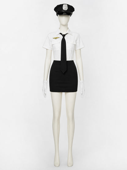 Women's Police Role Play Costume Set - White Short Sleeve Top, Black Tie & High main product view