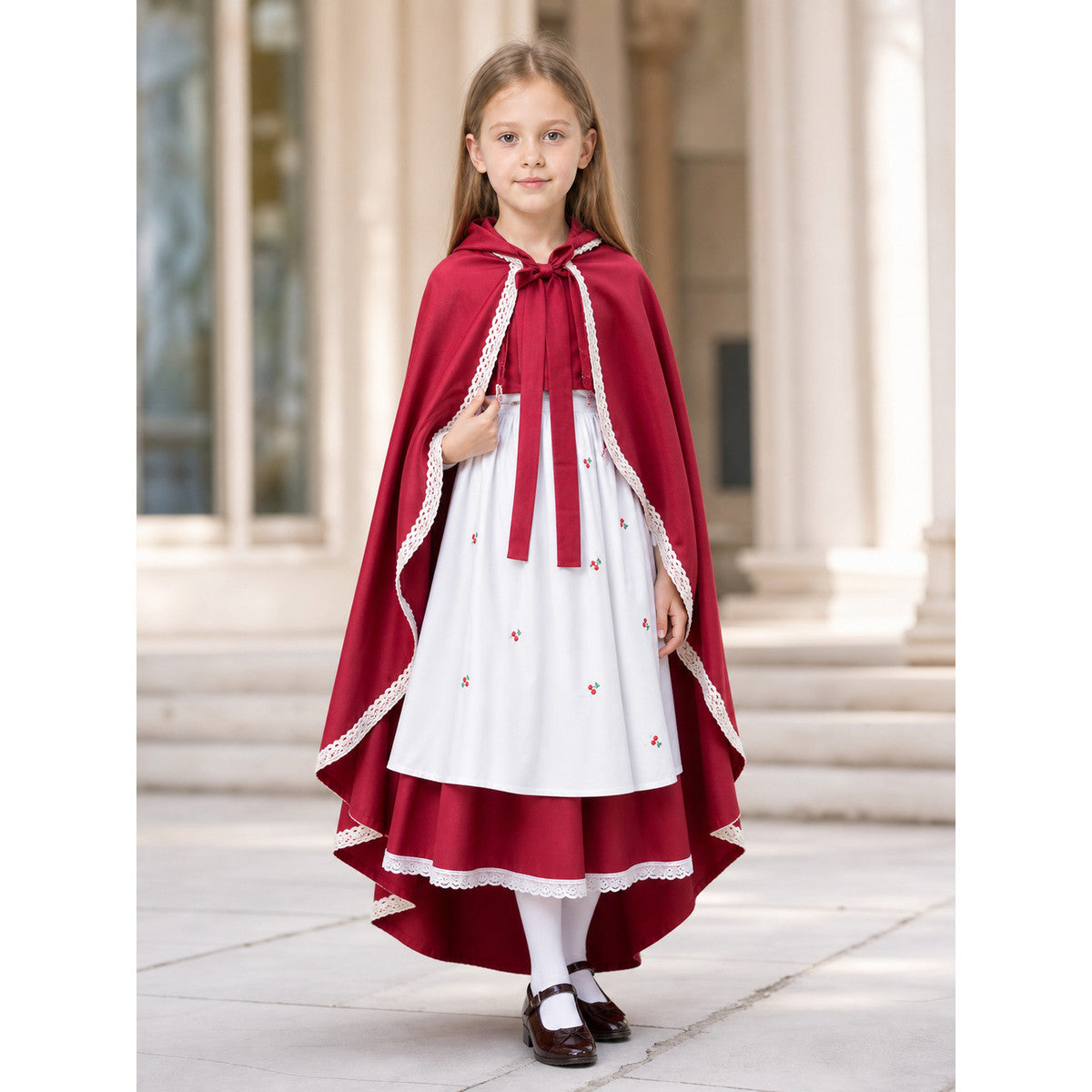 Long Red Hooded Costume Cape lifestyle