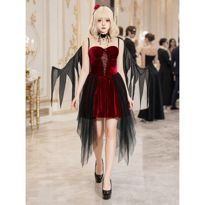 Gothic Retro Dress with Black Cape and Headband
