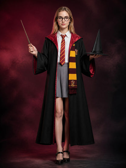 Wizard Costume Set With Hooded Robe, Shirt, Skirt, Hat, Glasses, Tie, Scarf And main product view