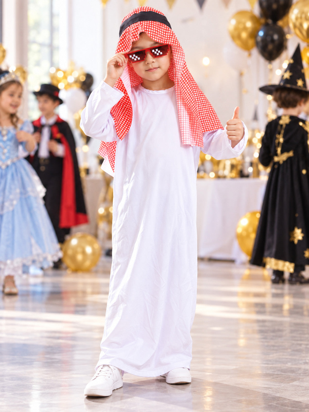 Kids' Costume with Plaid Headscarf and Glasses