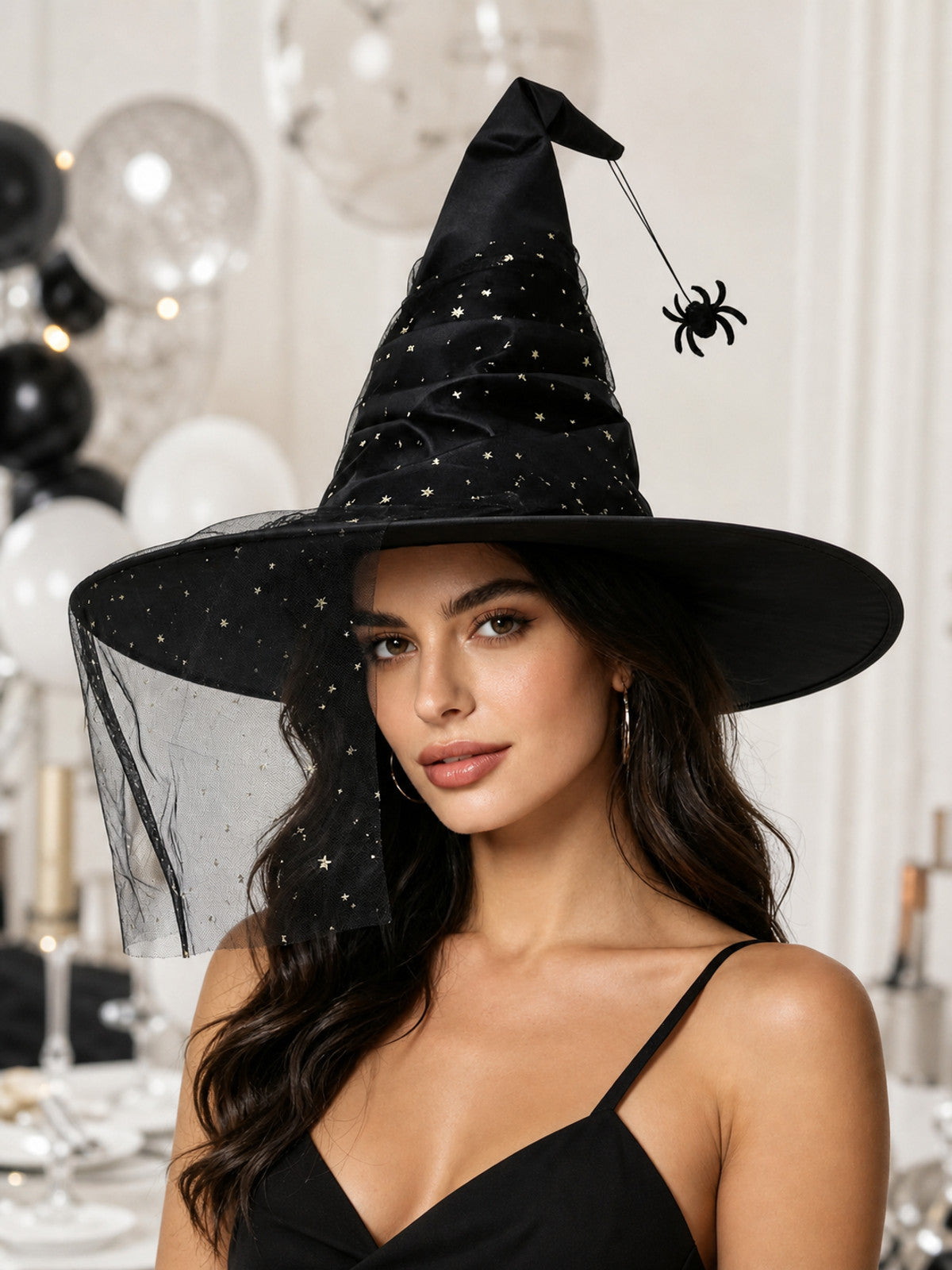 Carnival Witch Hat with Mesh and Stars
