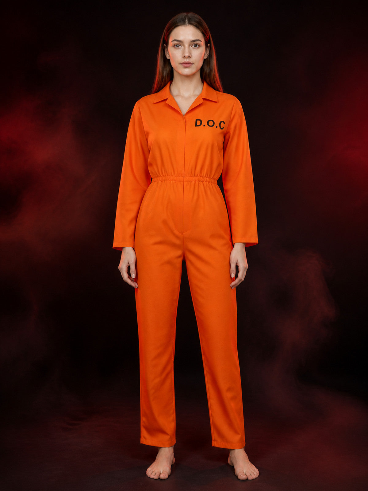 Orange Prisoner Jumpsuit Costume, Long Sleeve, DOC Back Print, Plus Size main product view