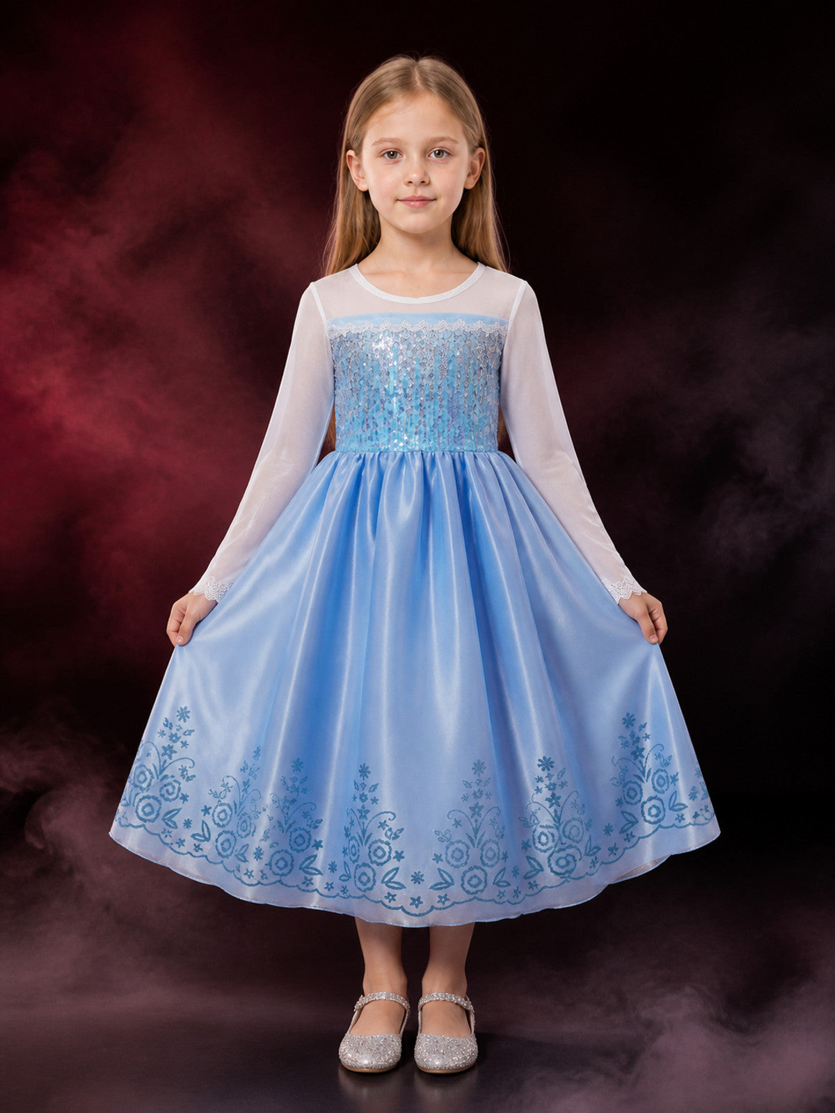 Kids Princess Dress Halloween Costume, Sequined Ball Gown with Star & Floral main product view