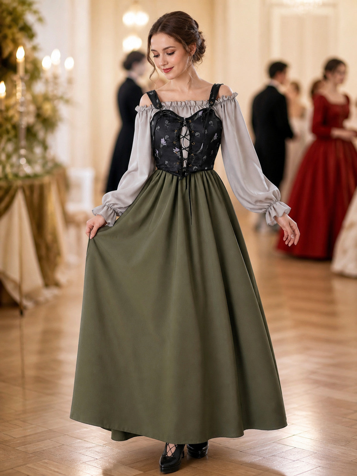 Medieval Dress with Vest Bodice and Ruffles lifestyle view