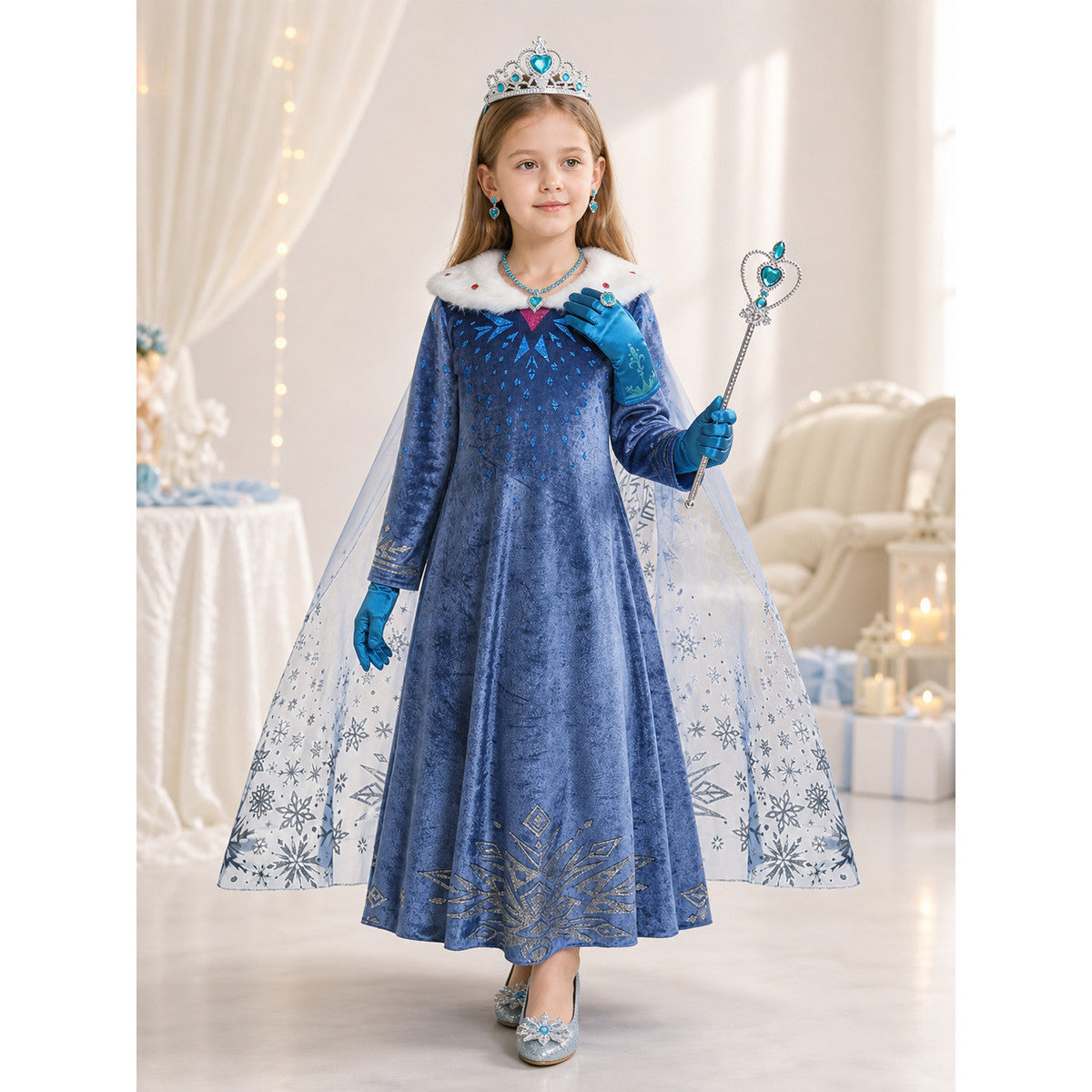 Snow Queen Costume with Cape for Cosplay lifestyle view