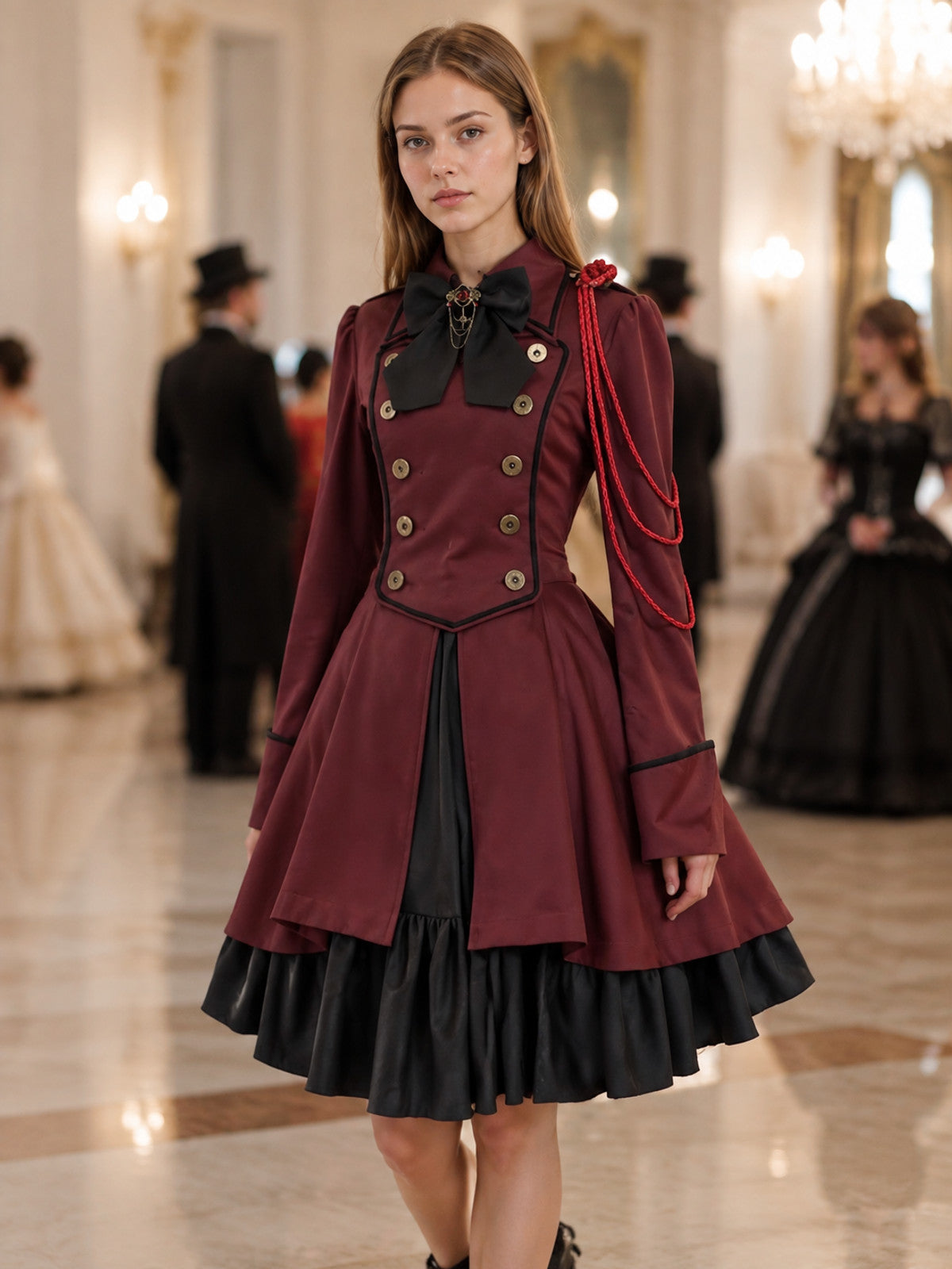Cosplay Dress with a Black Bow and Flared Skirt lifestyle view