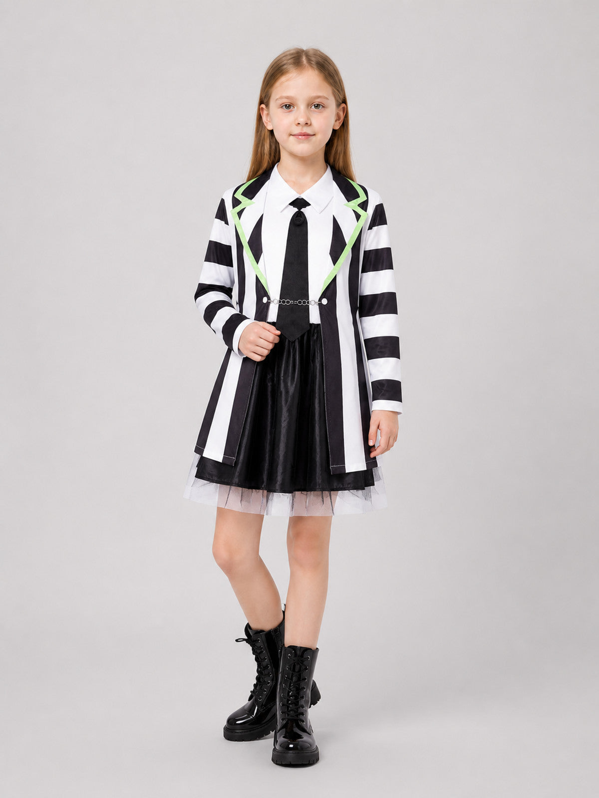 Beetlejuice Cosplay Costume, Striped Dress Set