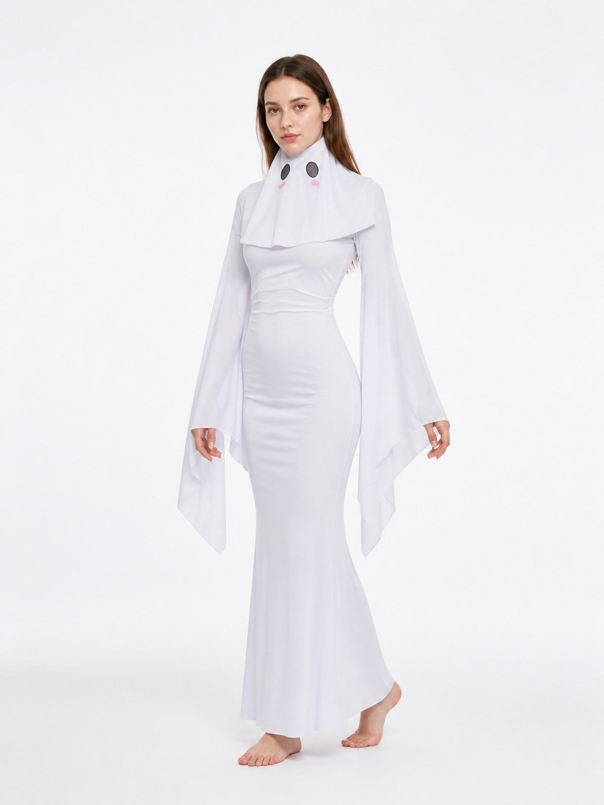 White Hooded Jumpsuit with Ghost Face Print product detail