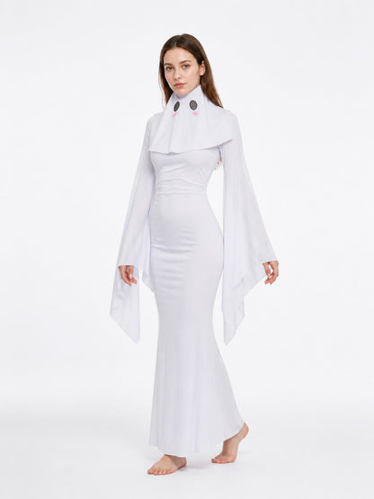 White Hooded Jumpsuit with Ghost Face Print product detail
