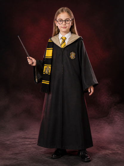 Wizard Robe Costume Set with Striped Scarf, Tie, Glasses and Wand